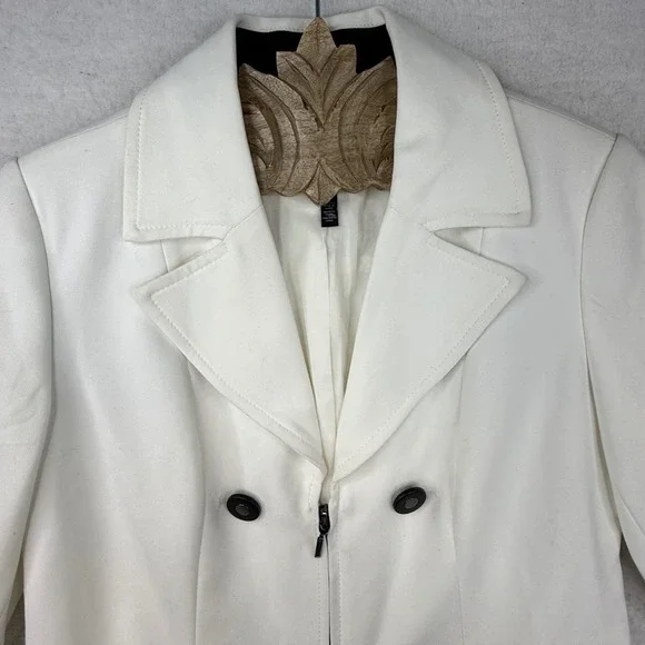 White House Black Market WHBM Trench Coat Blazer White Black XS classy preppy - Picture 10 of 10